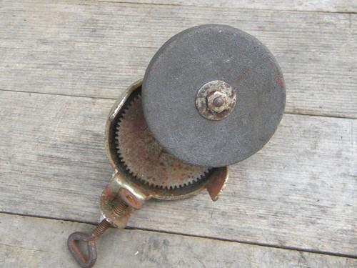 photo of old Steel Case hand cranked tool grinder or sharpener w/clamping base #3