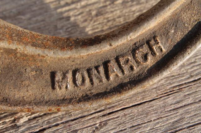 photo of old Stover & Monarch wood stove tools, lifter handles for burner hot plates, coal grate handle #9