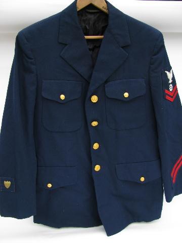 photo of old US Navy blue uniform jacket/coat w/patches & buttons #1