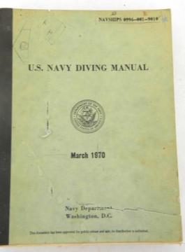 catalog photo of old US Navy divers manual w/photos of deep sea diving equipment