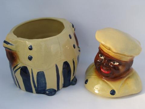 photo of old USA pottery cookie jar, fat jolly cook, vintage black americana #3