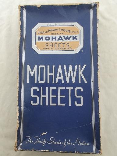 photo of old Utica Mohawk advertising label, original vintage box for cotton sheets #2