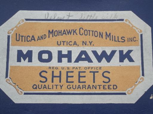 photo of old Utica Mohawk advertising label, original vintage box for cotton sheets #3