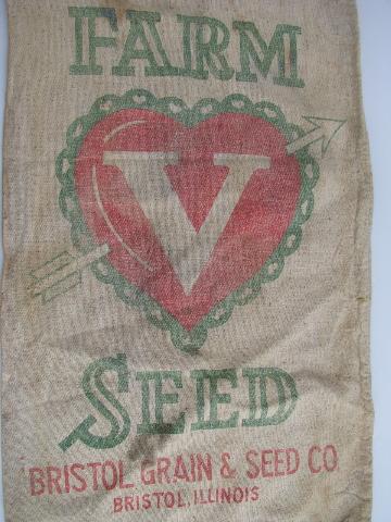 photo of old Valentine heart advertising seed sack Bristol Illinois #2