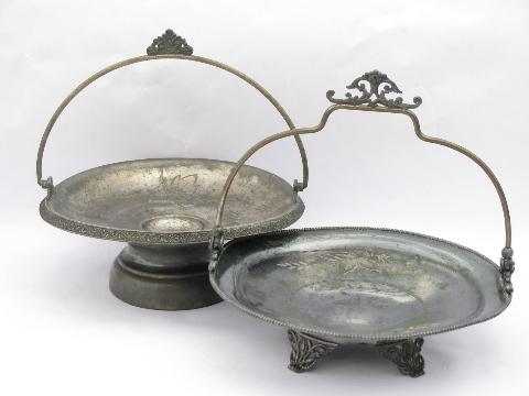 photo of old Victorian antique silver fruit stands, brides basket shape #1