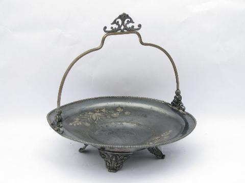 photo of old Victorian antique silver fruit stands, brides basket shape #5