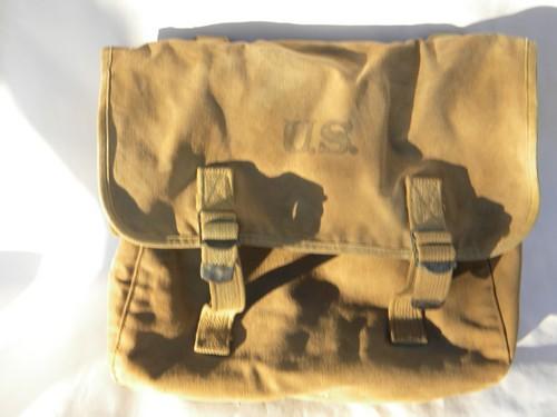 photo of old WWII vintage, US Army olive drab khaki canvas field musette bag #1