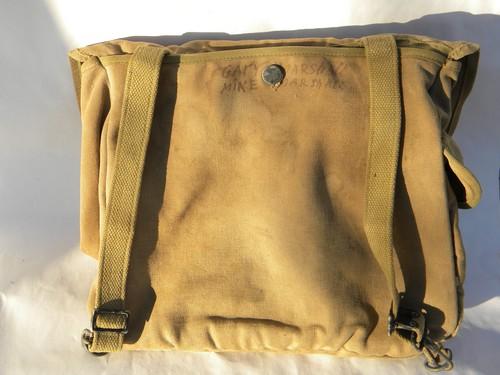 photo of old WWII vintage, US Army olive drab khaki canvas field musette bag #2