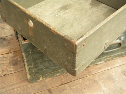 photo of old WWII vintage olive drab US Army foot locker trunk or chest #9
