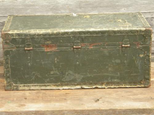 photo of old WWII vintage olive drab US Army foot locker trunk or chest #11