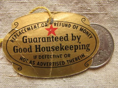 photo of old Wagner ware cast iron paper hang tag label, Good Housekeeping seal #2