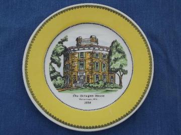 catalog photo of old Watertown WI souvenir plate, Octagon House architectural landmark