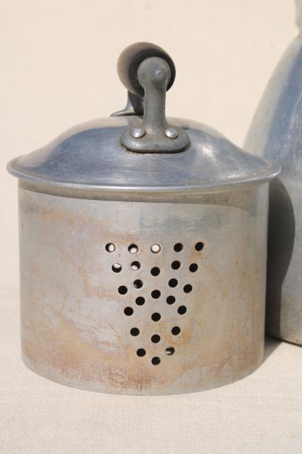 photo of old Wear Ever aluminum stovetop coffeepot, primitive vintage coffee pot w/ wood handles #10