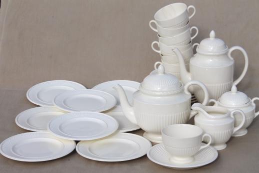photo of old Wedgwood plain creamware china tea set, Edme Queensware embossed fluted shape #1