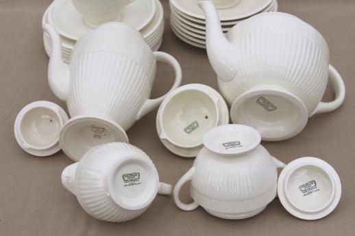 photo of old Wedgwood plain creamware china tea set, Edme Queensware embossed fluted shape #6