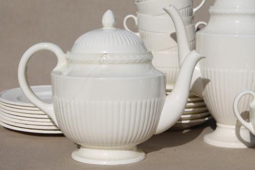 photo of old Wedgwood plain creamware china tea set, Edme Queensware embossed fluted shape #7
