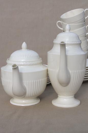 photo of old Wedgwood plain creamware china tea set, Edme Queensware embossed fluted shape #9