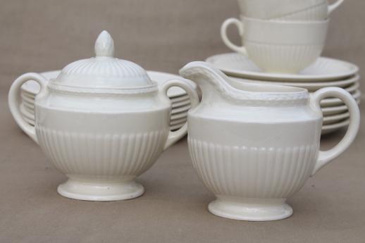photo of old Wedgwood plain creamware china tea set, Edme Queensware embossed fluted shape #12