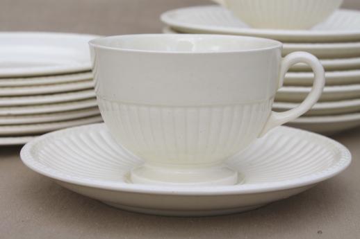 photo of old Wedgwood plain creamware china tea set, Edme Queensware embossed fluted shape #13