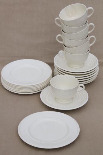 photo of old Wedgwood plain creamware china tea set, Edme Queensware embossed fluted shape #14