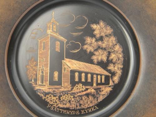 photo of old Ystad-Brons engraved brass Swedish wedding plate Pjatteryds Kyrka #2