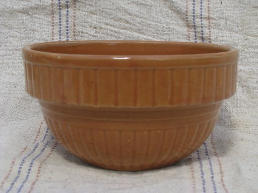 photo of old adobe brown stoneware pottery kitchen mixing bowls, vintage Monmouth? #5