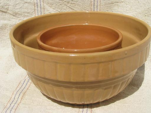 photo of old adobe brown stoneware pottery kitchen mixing bowls, vintage Monmouth? #6