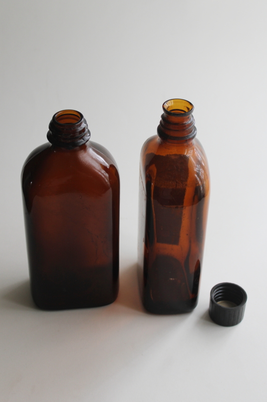 photo of old amber brown glass pharmacy bottles, drugstore medicine bottle w/ label Ammonia Aromatic  #4