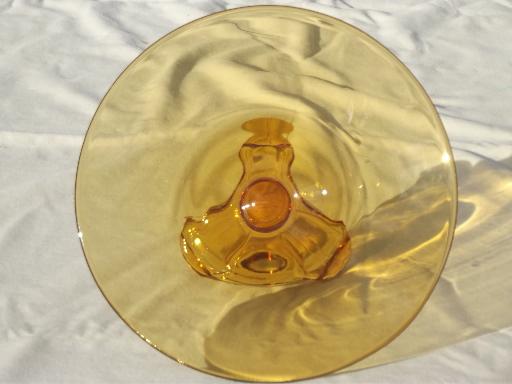 photo of old amber glass compote bowl, three toed footed bowl w/ art deco shape #2