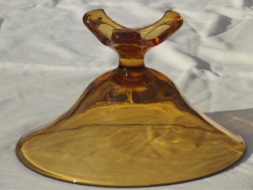 photo of old amber glass compote bowl, three toed footed bowl w/ art deco shape #4