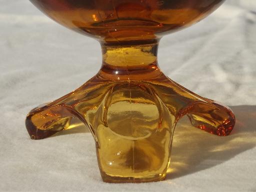 photo of old amber glass compote bowl, three toed footed bowl w/ art deco shape #5