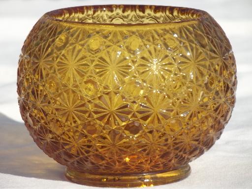 photo of old amber glass ivy ball, vintage daisy & button round ball rose vase  #1