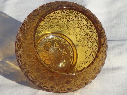 photo of old amber glass ivy ball, vintage daisy & button round ball rose vase  #2