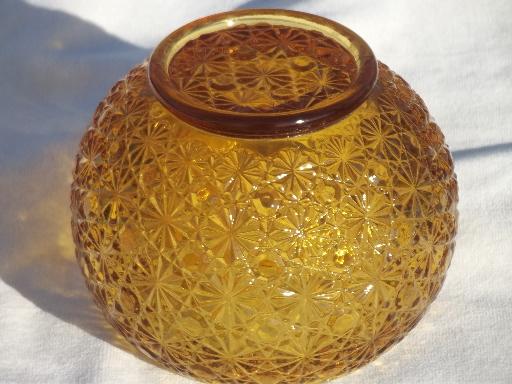 photo of old amber glass ivy ball, vintage daisy & button round ball rose vase  #3