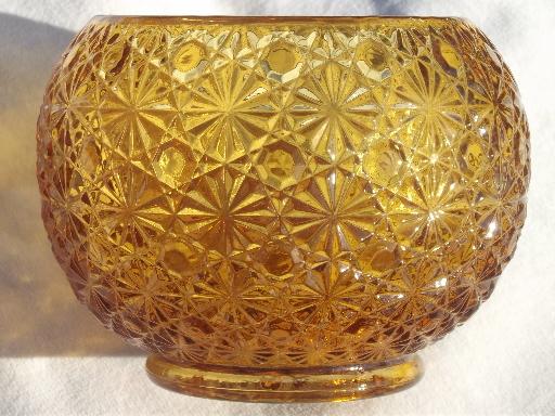 photo of old amber glass ivy ball, vintage daisy & button round ball rose vase  #4