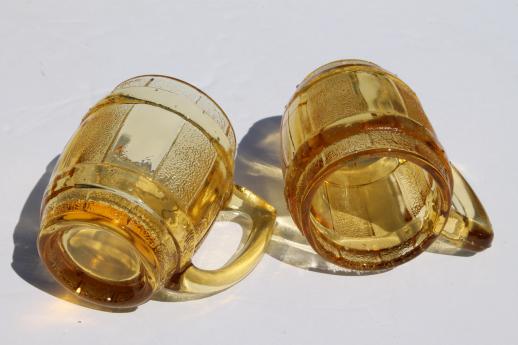 photo of old amber glass whiskey barrel shot glasses set, beer barrels mini mugs set of 8 #3