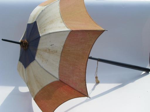 photo of old antique 4th of July sun umbrella parasol, red white and blue cotton #1