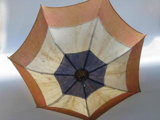 photo of old antique 4th of July sun umbrella parasol, red white and blue cotton #2