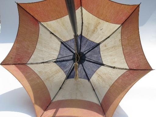 photo of old antique 4th of July sun umbrella parasol, red white and blue cotton #6