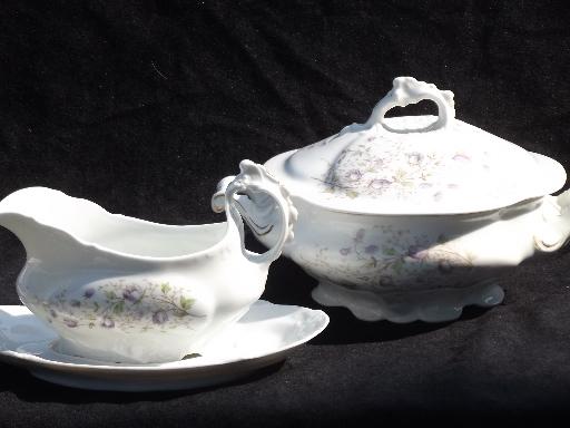 photo of old antique Austria china gravy boat and covered bowl, potato or veg dish #1