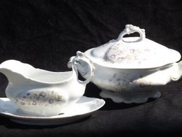 catalog photo of old antique Austria china gravy boat and covered bowl, potato or veg dish