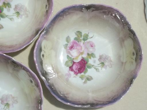 photo of old antique Bavaria china berry bowls set w/ cabbage roses floral #8