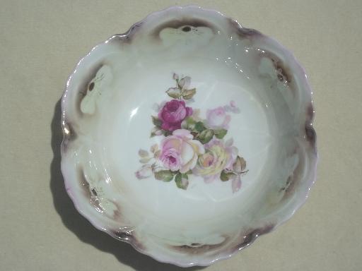 photo of old antique Bavaria china berry bowls set w/ cabbage roses floral #10