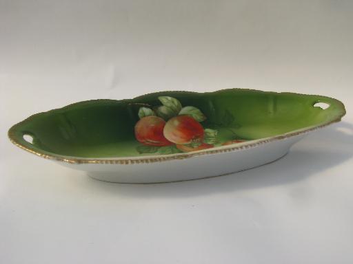 photo of old antique Bavaria china fruit or cheese tray, hand painted red apples #2