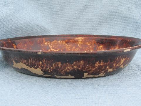 photo of old antique Bennington pottery, large oval bowl w/ rockingham glaze #2