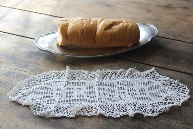 photo of old antique Bread lace doily & silver tray, early 1900s vintage bread basket #1