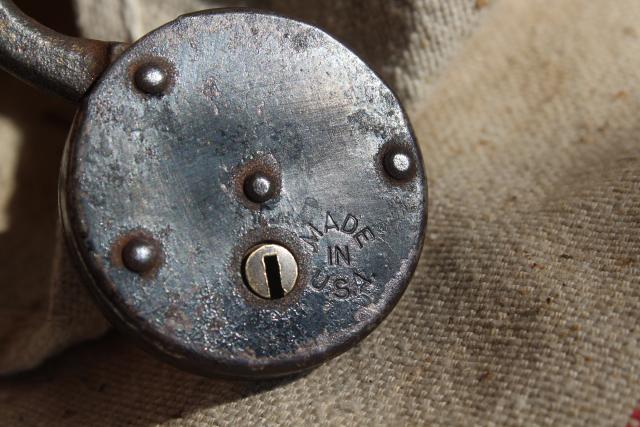 photo of old antique Bull Eagle padlock w/ working key, 1800s vintage lock #5