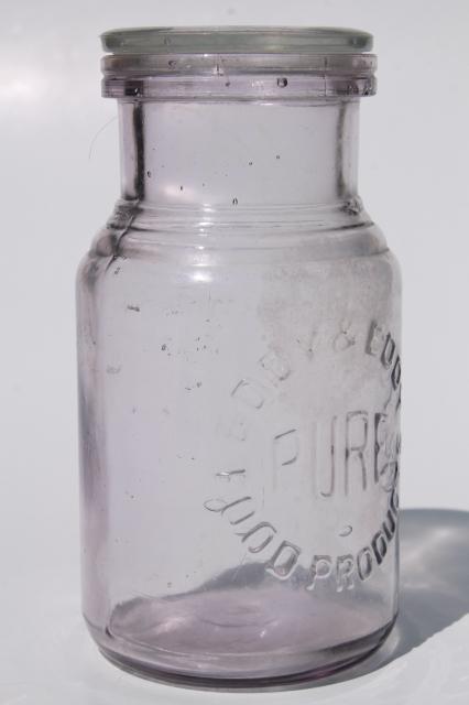 photo of old antique Eddy Pure Food Products embossed glass bottle w/ glass jar lid  #3