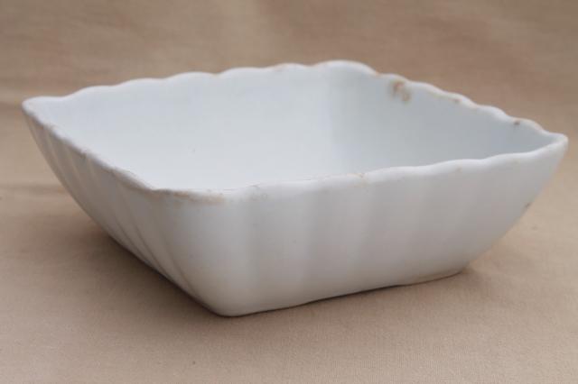 photo of old antique English ironstone china bowl, square fluted dish or baking pan #1