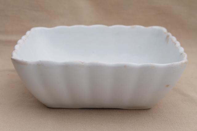 photo of old antique English ironstone china bowl, square fluted dish or baking pan #2